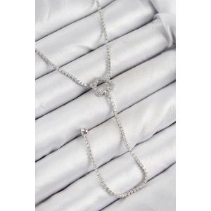 BFS Pirinç Zirkon Taşlı Kalp Model Gümüş Renk  Y Kolye