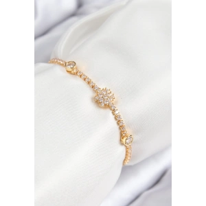 BFS Pirinç Zirkon Taşlı Kar Tanesi Model Gold Renk Asansörlü Kadın Bileklik