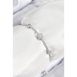 BFS Pirinç Zirkon Taşlı Kar Tanesi Model Gümüş Renk Asansörlü Kadın Bileklik