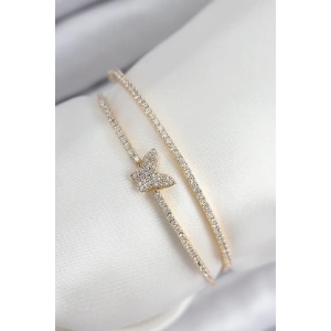 BFS Pirinç Zirkon Taşlı Kelebek Model Gold Renk Kadın Bileklik