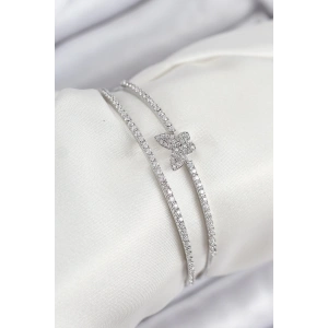 BFS Pirinç Zirkon Taşlı Kelebek Model Gümüş Renk Kadın Bileklik