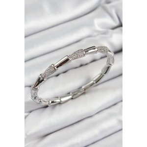 BFS Pirinç Zirkon Taşlı Kemik Model Gümüş Renk Vip Kadın Bileklik