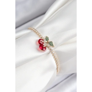 BFS Pirinç Zirkon Taşlı Kiraz Model Gold Renk Asansörlü Kadın Bileklik