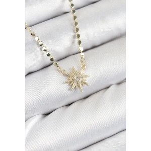 BFS Pirinç Zirkon Taşlı Kutup Yıldızı Model Ezme Zincir Gold Renk Kadın Kolye