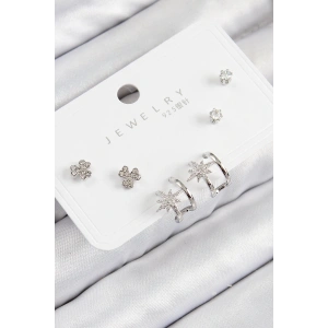 BFS Pirinç Zirkon Taşlı Kutup Yıldızı Model Gümüş Renk 925 Ayar Gümüş Çivi Kadın Küpe Set