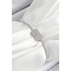 BFS Pirinç Zirkon Taşlı Kutup Yıldızı Model Gümüş Renk Asansörlü Kadın Bileklik