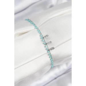 BFS Pirinç Zirkon Taşlı Mavi Boncuklu Model Gümüş Renk Kadın Bileklik