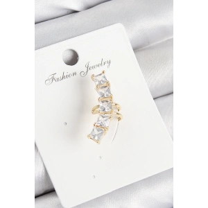 BFS Pirinç Zirkon Taşlı Model Gold Renk Sağ Kıkırdak Küpe