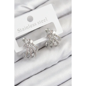 BFS Pirinç Zirkon Taşlı Model Gümüş Renk Kadın Küpe