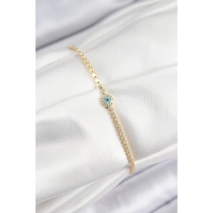 BFS Pirinç Zirkon Taşlı Nazar Model Ezme Zincir Gold Renk Kadın Bileklik