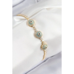 BFS Pirinç Zirkon Taşlı Nazar Model Gold Renk Kadın Bileklik