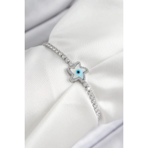 BFS Pirinç Zirkon Taşlı Nazar Yıldız Model Gümüş Renk Asansörlü Kadın Bileklik