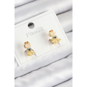 BFS Pirinç Zirkon Taşlı Pamuk Prenses Model Gold Renk Çocuk Küpe