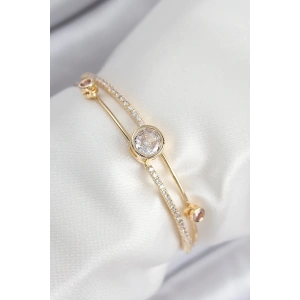 BFS Pirinç Zirkon Taşlı Pırlanta Model Gold Renk Kadın Bileklik