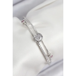 BFS Pirinç Zirkon Taşlı Pırlanta Model Gümüş Renk Kadın Bileklik