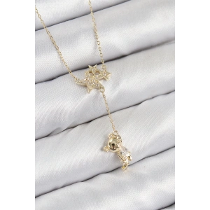 BFS Pirinç Zirkon Taşlı Sallantılı Ayıcıklı Yıldız Model Gold Renk Kadın Kolye