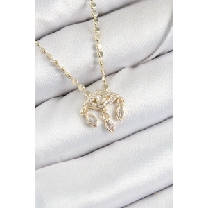 BFS Pirinç Zirkon Taşlı Sallantılı Göz Model Ezme Zincir Gold Renk Kadın Kolye