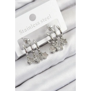 BFS Pirinç Zirkon Taşlı Sallantılı Yıldız Model Gümüş Renk Kadın Küpe