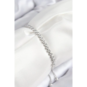 BFS Pirinç Zirkon Taşlı Sıralı Model Gümüş Renk Asansörlü Kadın Bileklik