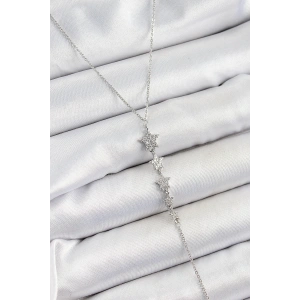 BFS Pirinç Zirkon Taşlı Sıralı Yıldız Figürlü Y Model Gümüş Renk Kadın Kolye