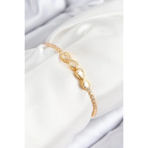 BFS Pirinç Zirkon Taşlı Sonsuzluk Model Gold Renk Asansörlü Kadın Bileklik