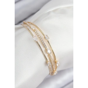 BFS Pirinç Zirkon Taşlı Su Yolu Model Gold Renk Kadın Bileklik