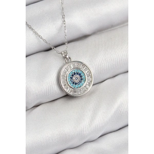 BFS Pirinç Zirkon Taşlı Su Yolu Nazar Model Gümüş Renk Kadın Kolye