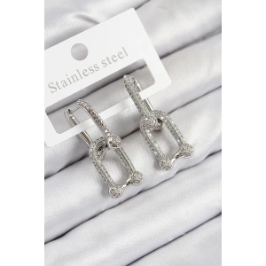 BFS Pirinç Zirkon Taşlı Tifany Model Gümüş Renk Kadın Küpe