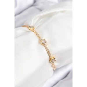 BFS Pirinç Zirkon Taşlı Yıldız Model Gold Renk Asansörlü Kadın Bileklik