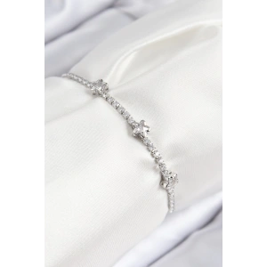 BFS Pirinç Zirkon Taşlı Yıldız Model Gümüş Renk Asansörlü Kadın Bileklik