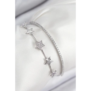 BFS Pirinç Zirkon Taşlı Yıldız Model Gümüş Renk Kadın Bileklik