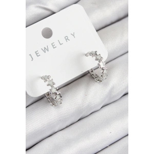 BFS Pirinç Zirkon Taşlı Yıldız Model Gümüş Renk Kadın Küpe