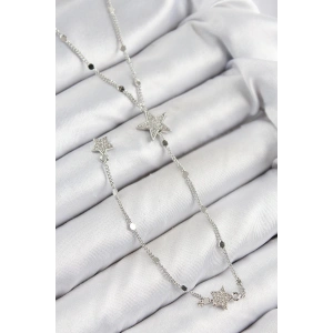 BFS Pirinç Zirkon Taşlı Yıldız Model Gümüş Renk Y Kolye