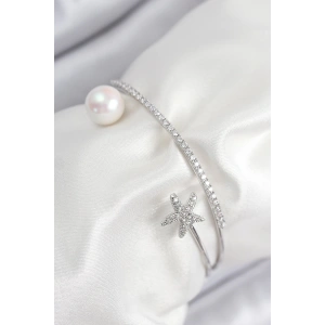 BFS Pirinç Zirkon Taşlı Yıldız Ve İnci Model Gümüş Renk Kadın Bileklik