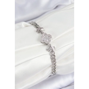 BFS Pirinç Zirkon Taşlı Yonca Model Gümüş Renk Kadın Bileklik