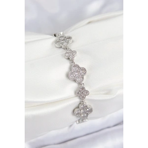 BFS Pirinç Zirkon Taşlı Yonca Model Gümüş Renk VIP Seri Kadın Bileklik