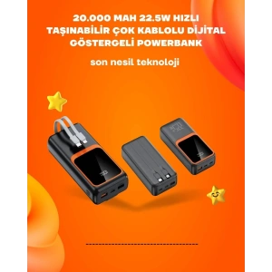 BFS Powerbank 20000 mAh | 22.5W Hızlı Şarj, Dahili Kablolu, LCD Ekranlı Şarj Cihazı