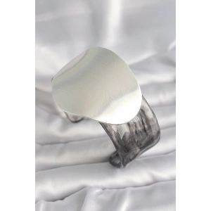 BFS Siyah Mermer Desen Akrilik Pilastik Gümüş Plaka Model Vintage Kadın Bilezik