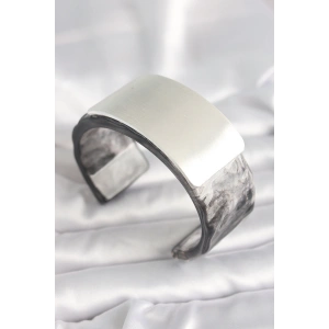 BFS Siyah Mermer Desen Akrilik Plastik Dikdörtgen Plaka Model Vintage Kadın Bilezik