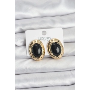 BFS Siyah Renk Oval Vintage Pirinç Kadın Küpe