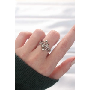 BFS Topçuk Model Zirkon Taşlı Silver Renk Ayarlanabilir Yüzük