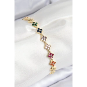 BFS VIP Pirinç Renkli Zirkon Taşlı Yonca Model Gold Renk Kadın Bileklik