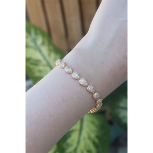 BFS Vip Seri Pirinç Zirkon Taşlı Gold Renk Damla Model Bileklik