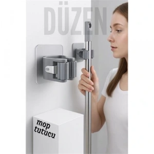 BFS Yapışkanlı Pratik Mop ve Süpürge Tutucu – Duvara Monte, Kolay Kurulum