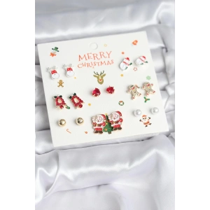 BFS Yılbaşı Temalı Karışık Model 8 Çift Yılbaşı Temalı Kadın Küpe Seti