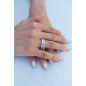 BFS Zirkon Taşlı Gümüş Renk Baget Kadın Yüzük