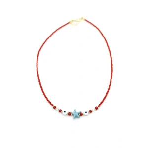 Boncuk Deniz Yıldzı Kolye - Kırmızı