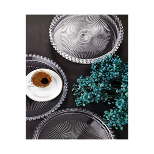 Boncuklu Sunum Tepsisi, Şeffaf Tepsi, Çay Tepsisi, Sunumluk 23 Cm