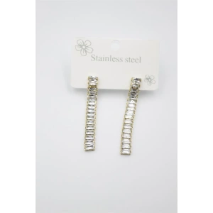 Büyük Baget Taşlı Çelik  Küpe - Altın