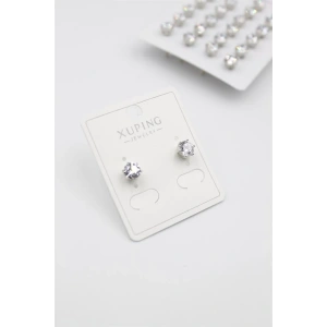 Büyük Boy Zirkon Taşlı Tektaş  Küpe - Gümüş